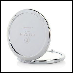 Balmain Paris Hair Couture Pocket Mirror Logo Silver Tone Compact